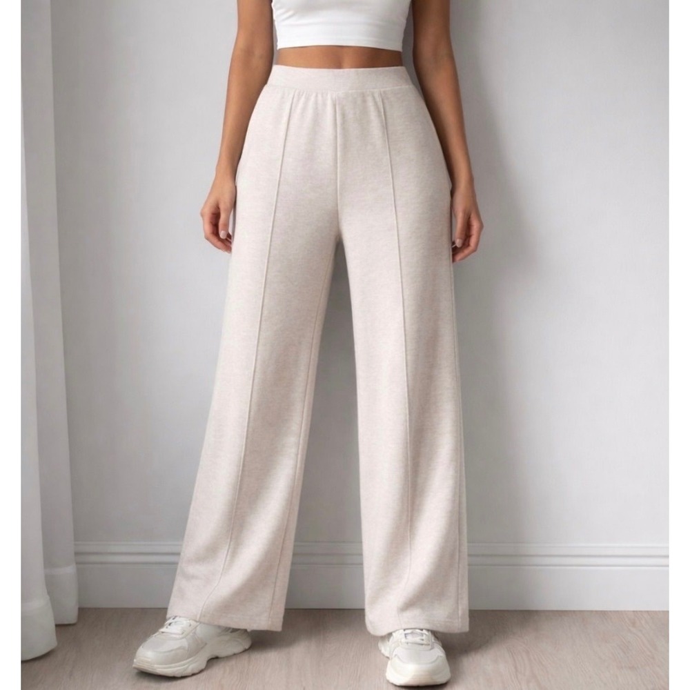 Zara Knit Ribbed Wide Leg Pants Small Pull On Loungewear High Waisted Front Seam